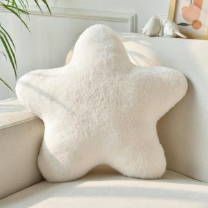 Star Pillow, Decorative Throw Pillows for Bed Couch, 15" Star Shaped Pillow Plush Floor Cushions Room Decor Pillow with Soft Faux Rabbit Fur for Sofa Bedroom Living Room